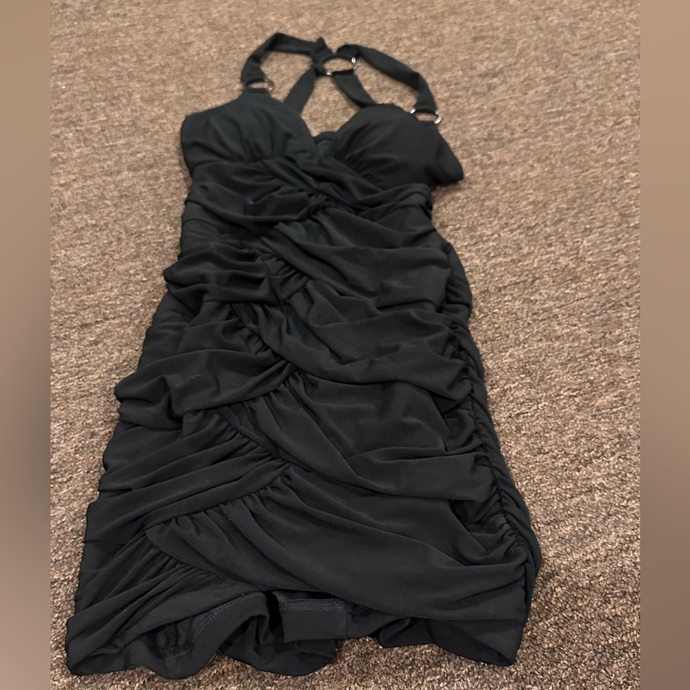 Joyce Leslie Womans Black Dress Sz M Halter Bodycon Short Stretchy EUC